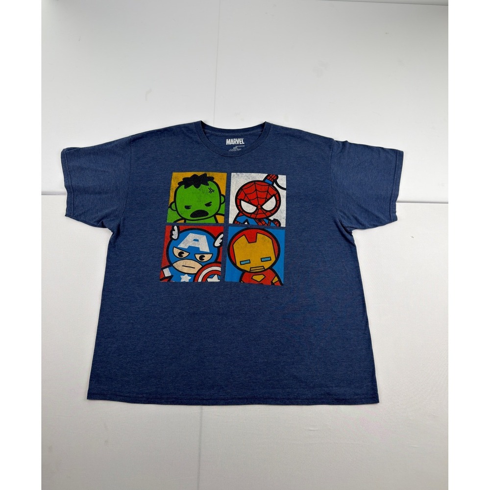 Marvel Comics Avengers Graphic T-Shirt Mens 2XL Blue Mad Engine Hulk Spider-Man